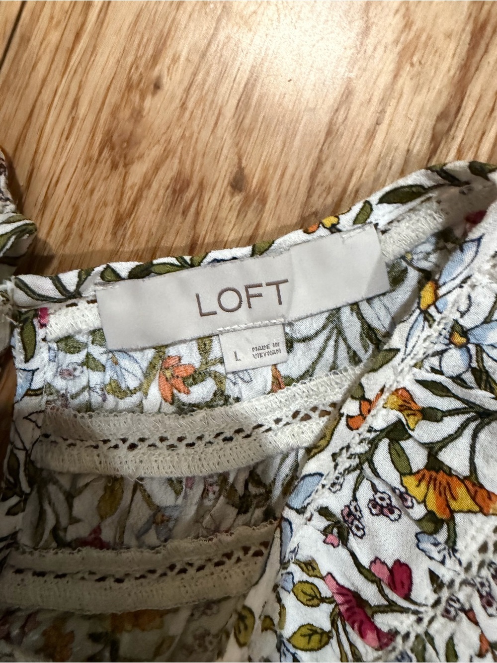 LOFT White Floral Top with Pink, Yellow & Blue Accents - Picture 2 of 3